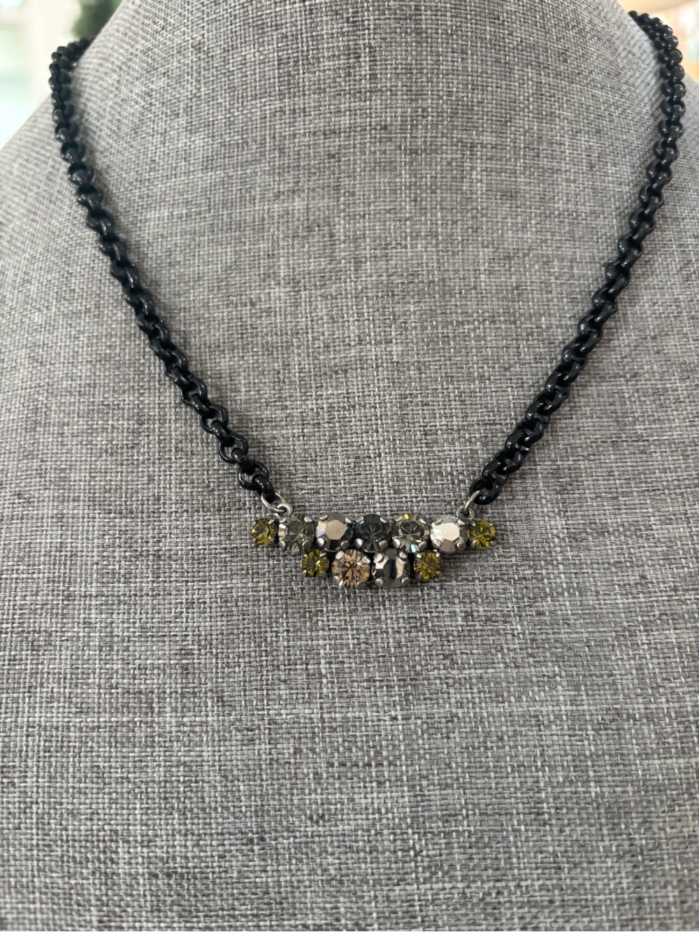 Sabika Black Chain Necklace Light gold, clear and Gunmetal Crystal Cluster